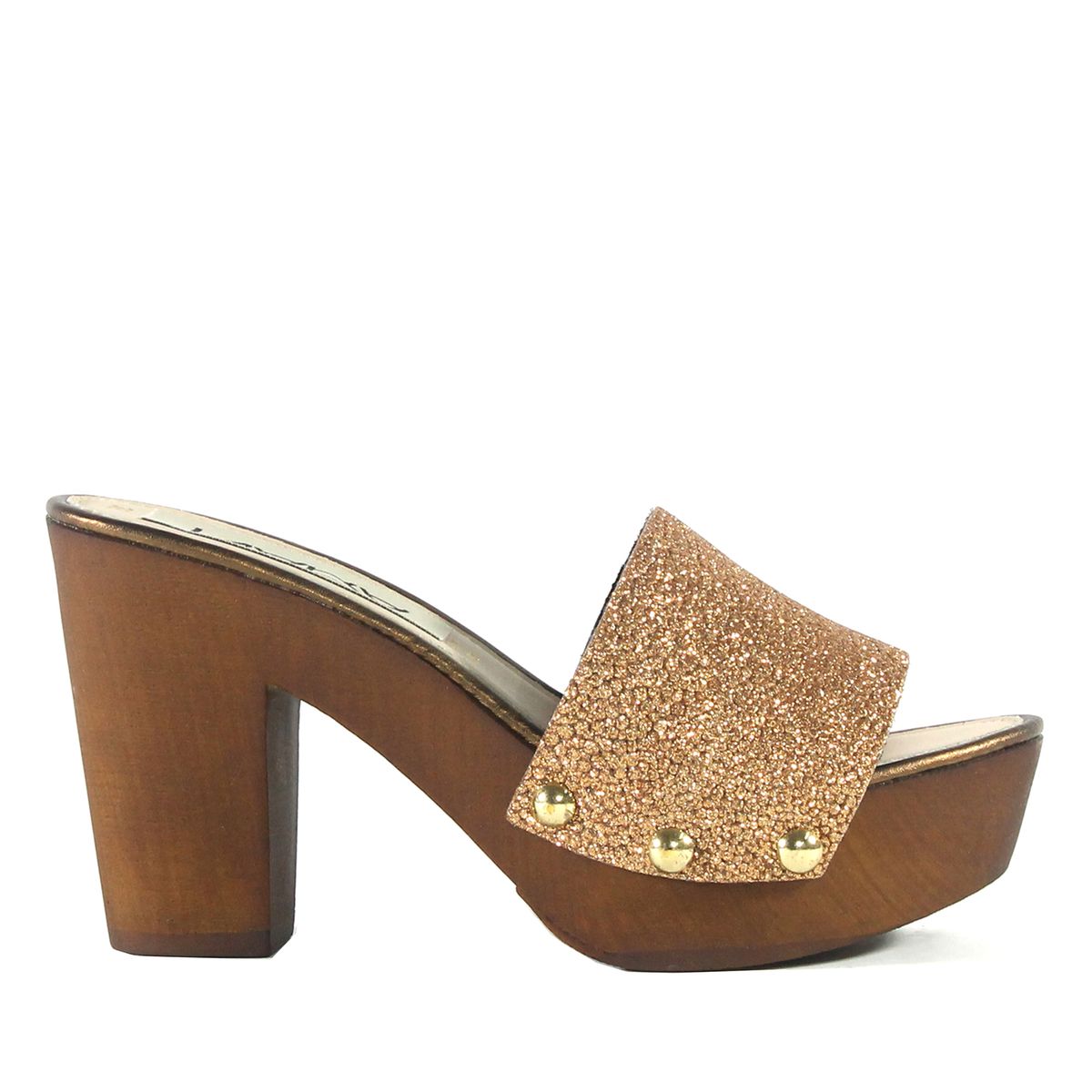 MAILEA - Zueco glitter de cuero para mujer bronce