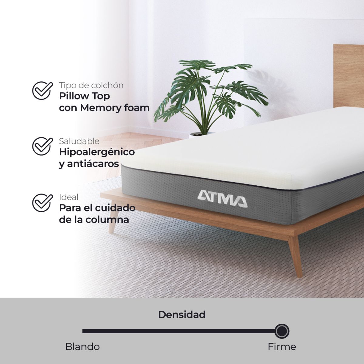 ATMA - Colchón De Espuma Atma Smooth Top 1.5 Plaza 105X190 Cm