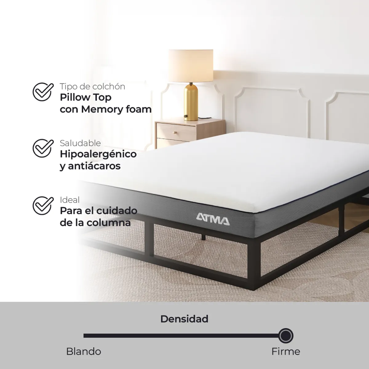 ATMA - Atma Colchón Smooth Top 2 Plazas 29 Cm Ortopédico Blanco