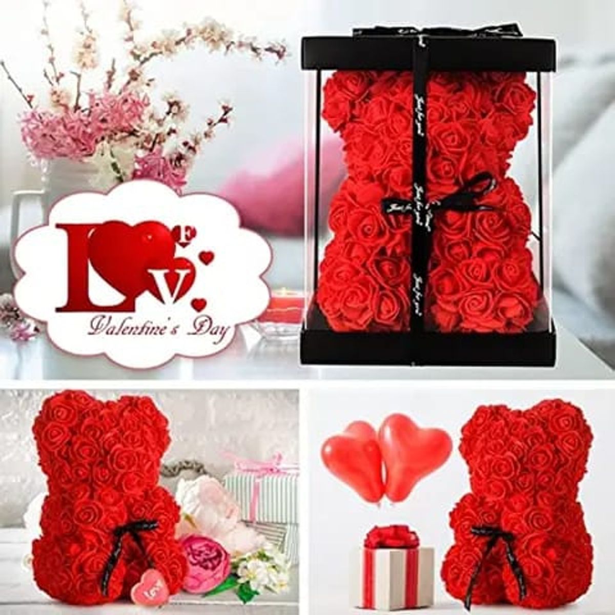 GENERICO - Oso De Rosas Artificiales Con Caja De Regalo Incluida