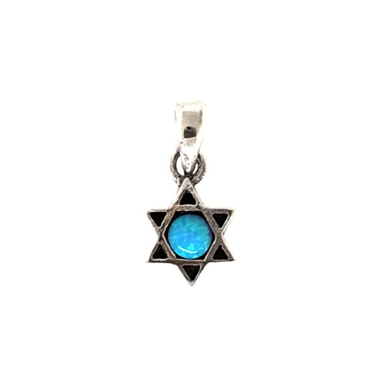 ANDREA COGGIOLA JOYAS - Colgante Estrella David Ópalo Reconstituido Plata Fina 925 Envejecida