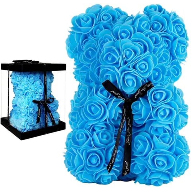 GENERICO - Oso De Rosas Artificiales Con Caja De Regalo Incluida Azul