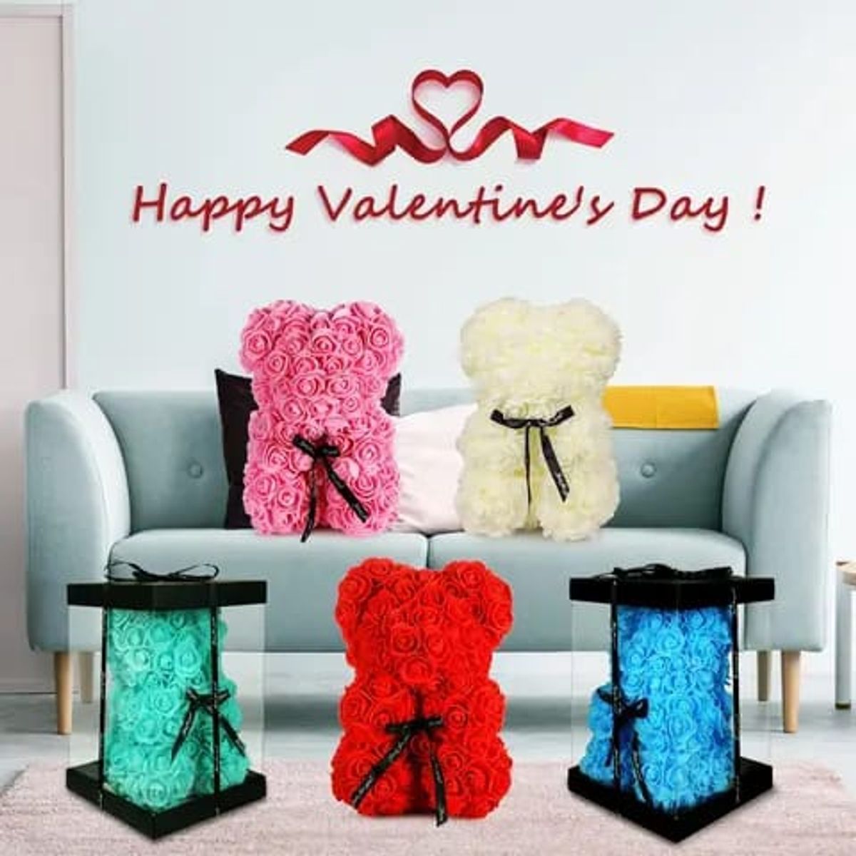 GENERICO - Oso De Rosas Artificiales Con Caja De Regalo Incluida Rosa