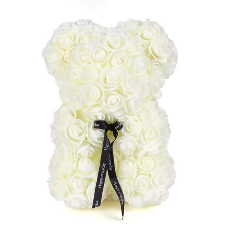 GENERICO - Oso De Rosas Artificiales Con Caja De Regalo Incluida blanc