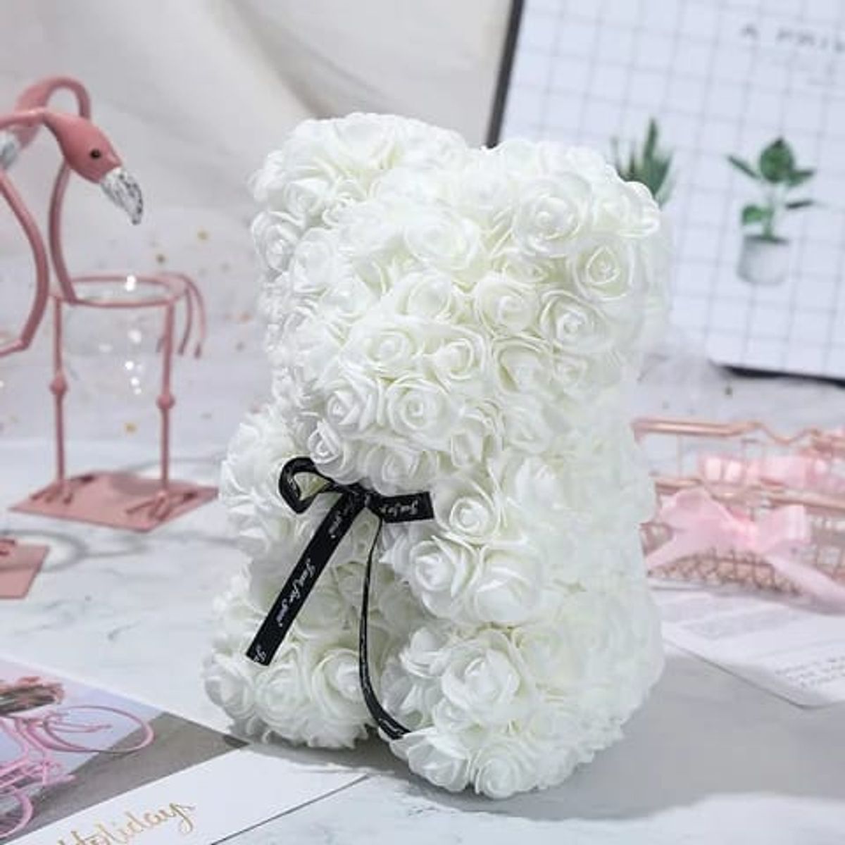 GENERICO - Oso De Rosas Artificiales Con Caja De Regalo Incluida blanc