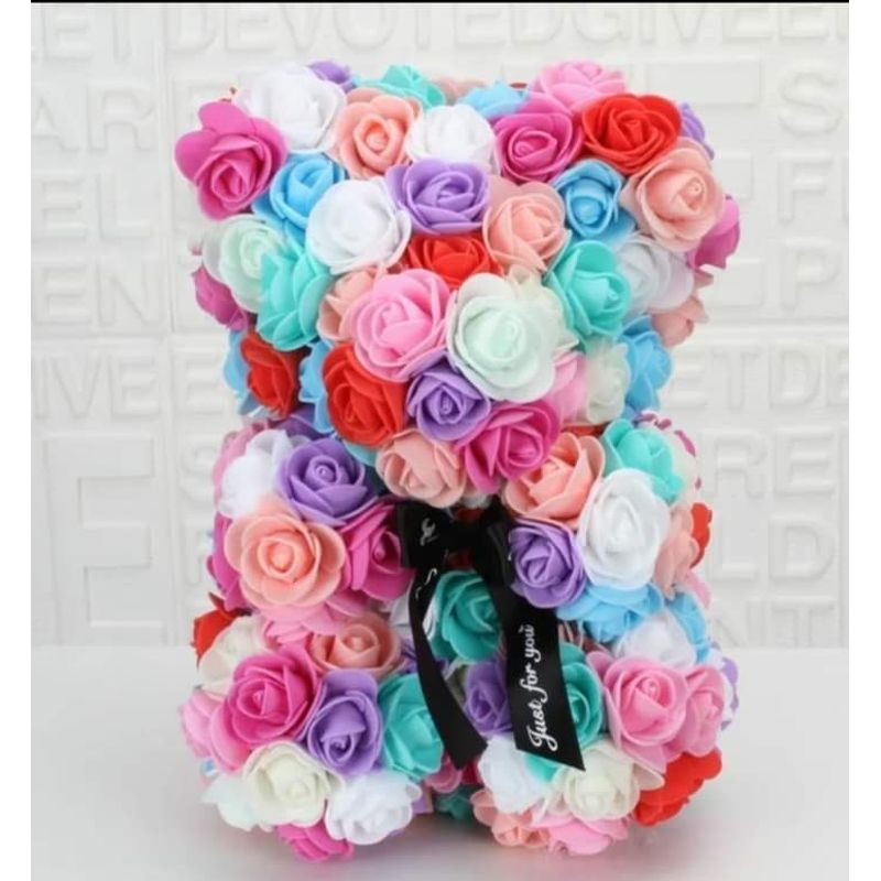 GENERICO - Oso De Rosas Artificiales Con Caja De Regalo Incluida multi