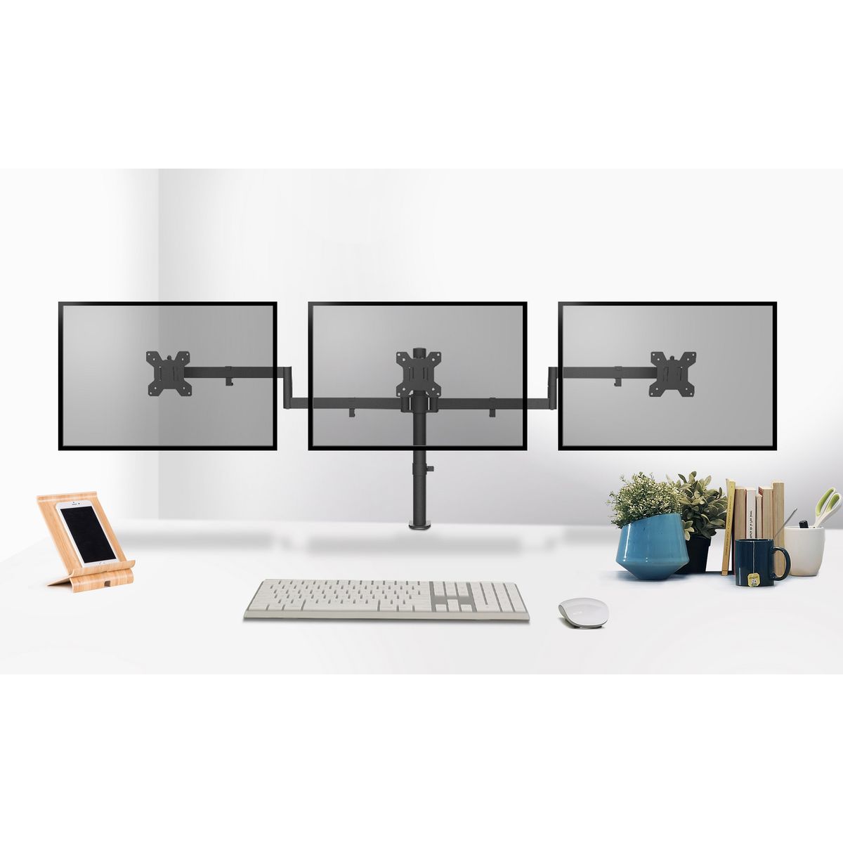 BRASFORMA - Soporte de escritorio para 3 Monitores 13" ~ 27"  360° Articulado 24Kg  Brasforma