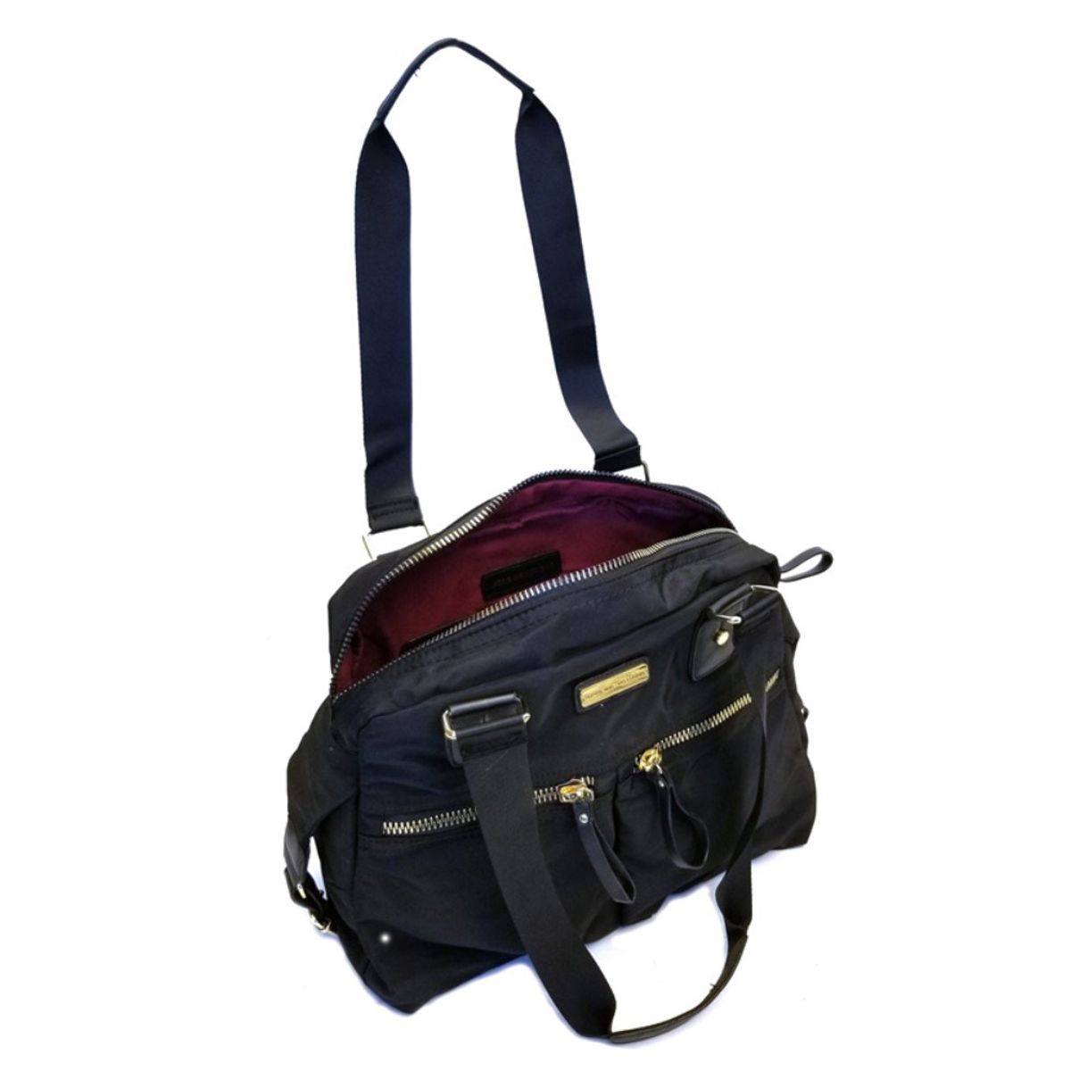 VANE COLLECTION - Cartera mujer bolso satchel negro forro burdeo