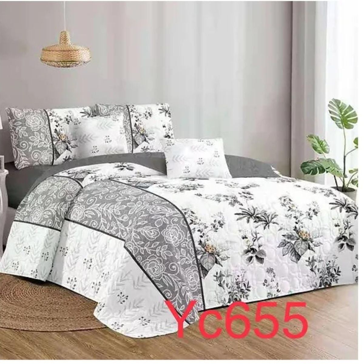 GENERICO - Quilt de verano King Blanco con gris