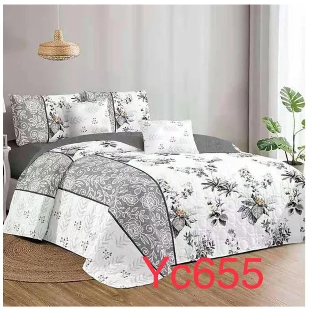 GENERICO - Quilt de verano King Blanco con gris