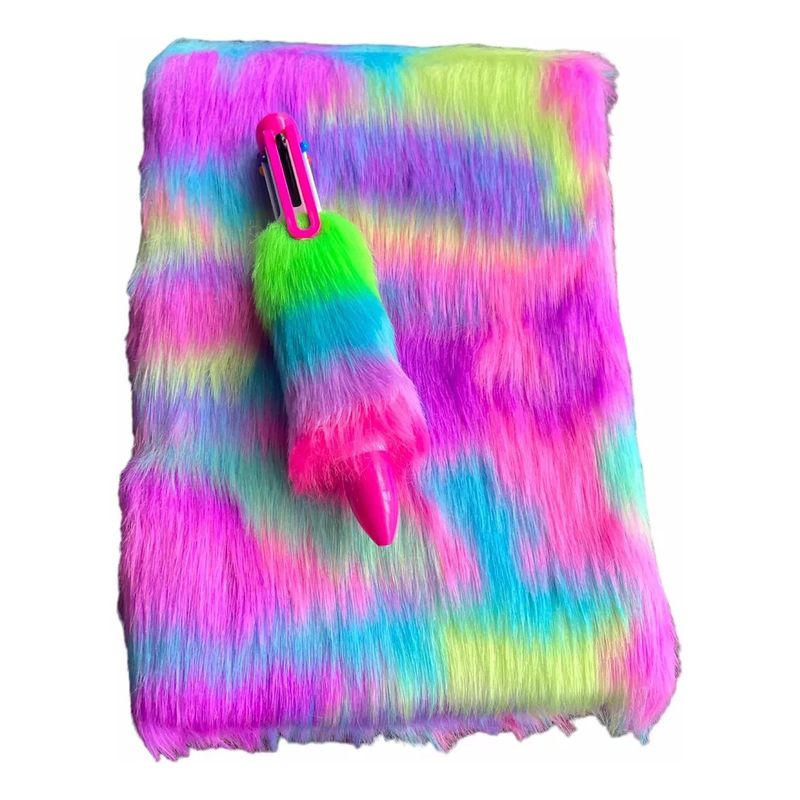 GENERICO - Libreta Agenda Con Lápiz Peludita Multicolor Felpa