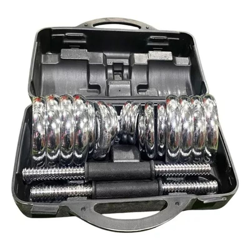 GENERICO - Set De Mancuerna Cromada 20 Kg / Maleta / Fuerza