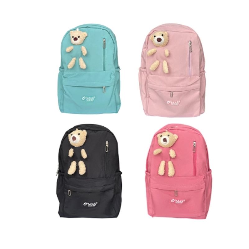 GENERICO - MOCHILA COLOR LISO CON PELUCHE OSO 44X29X13CM