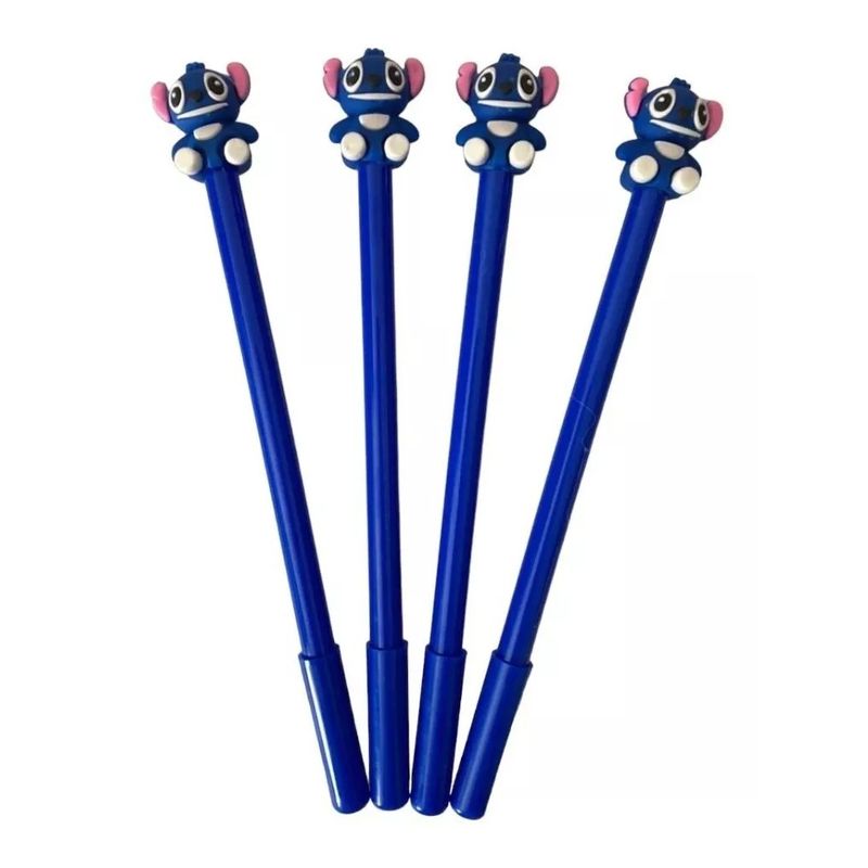 GENERICO - Pack De 4 Lápices Stich Tinta Azul Kawaii