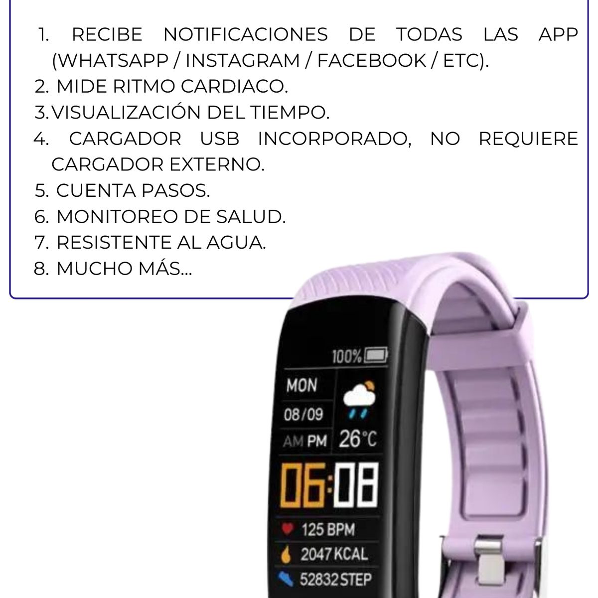 GENERICO - Smartband Banda Inteligente  Y10 SlimPro Sport  Iphone-Samsung Lila