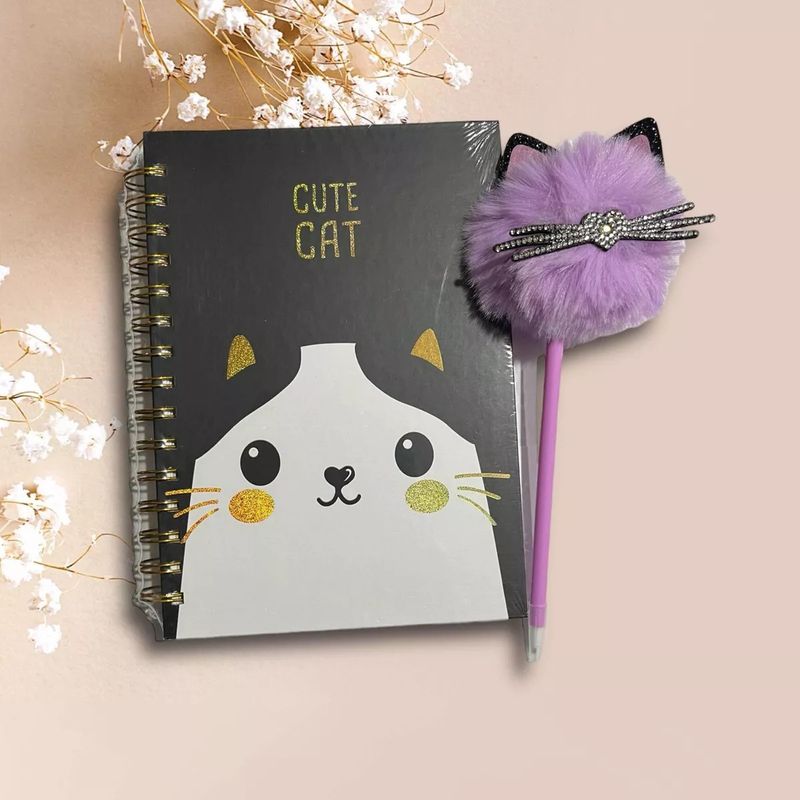 GENERICO - Pack Cuaderno Y Lápiz Diseño Gatito A5