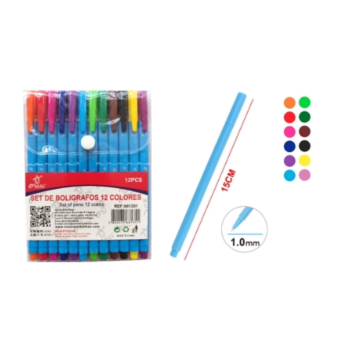 GENERICO - BOLIGRAFO 12 COLORES 1.0MM