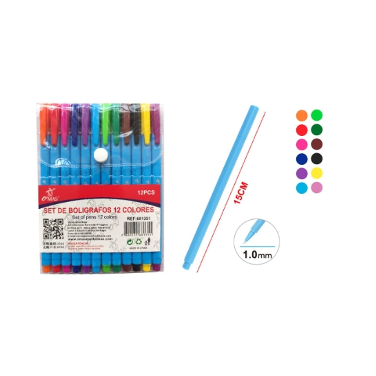 GENERICO - BOLIGRAFO 12 COLORES 1.0MM