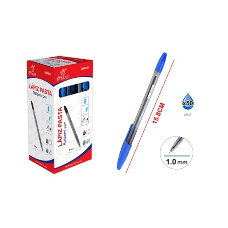 GENERICO - LAPIZ PASTA TINTA COLOR AZUL 1.0MM 50 PCS