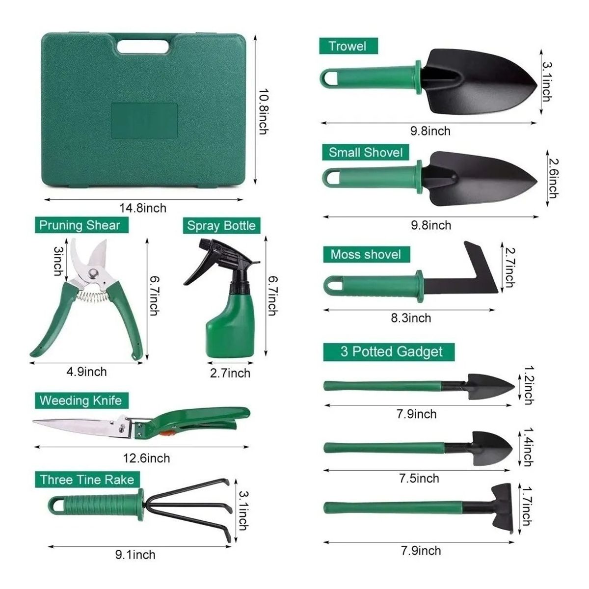 GENERICO - Kit Herramientas Jardinería Acero Rastrillo Tijera Podar