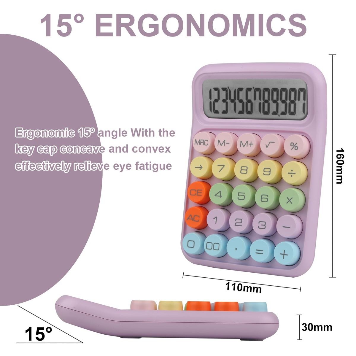 EVERSO - Calculadora Escritorio Oficina Grande 12 Digitos Violeta