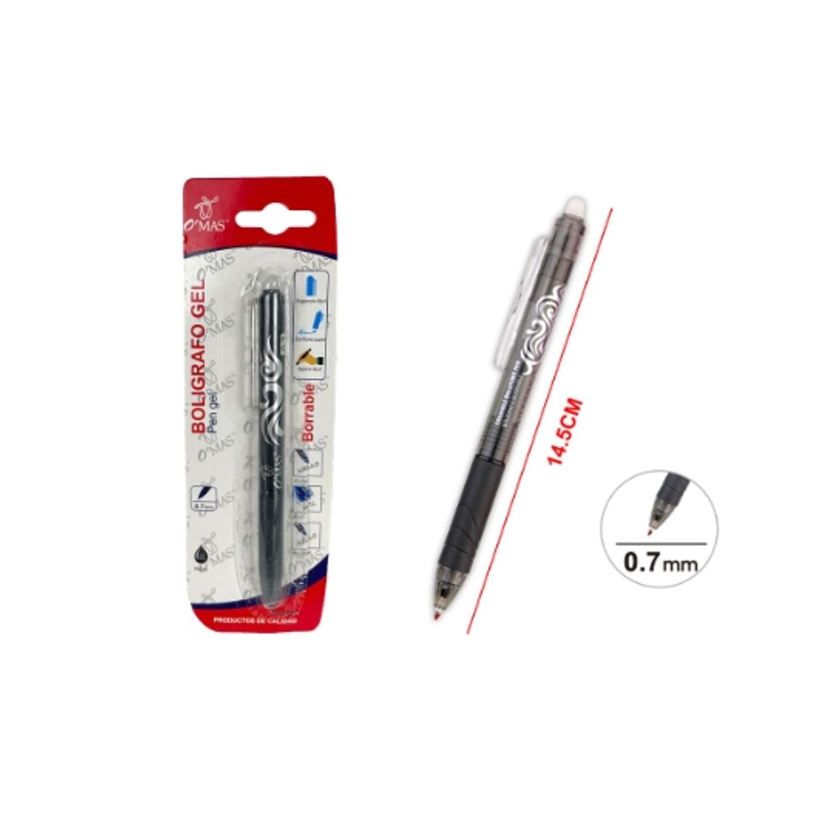 GENERICO - BOLIGRAFO TINTA GEL NEGRO BORRABLE 1PCS 0.7MM - 12 UNID