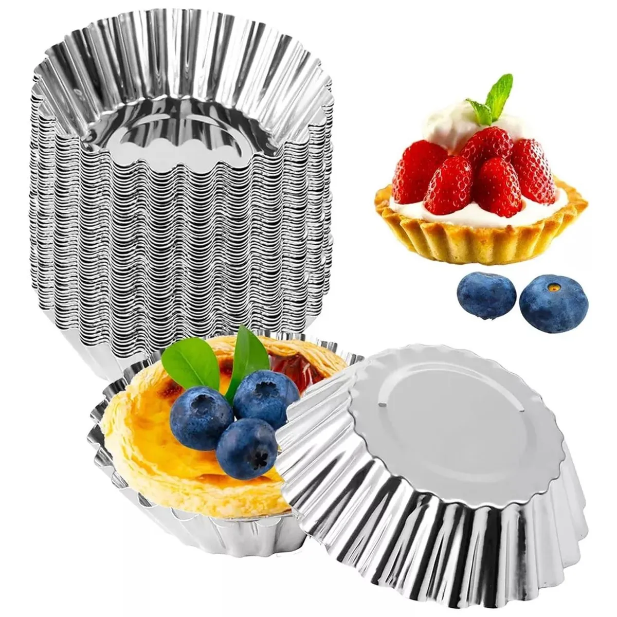 KUANGYE - 50 Und Pack Molde Mini Tartaleta Tarta Moldes Aluminio 4,5cm_