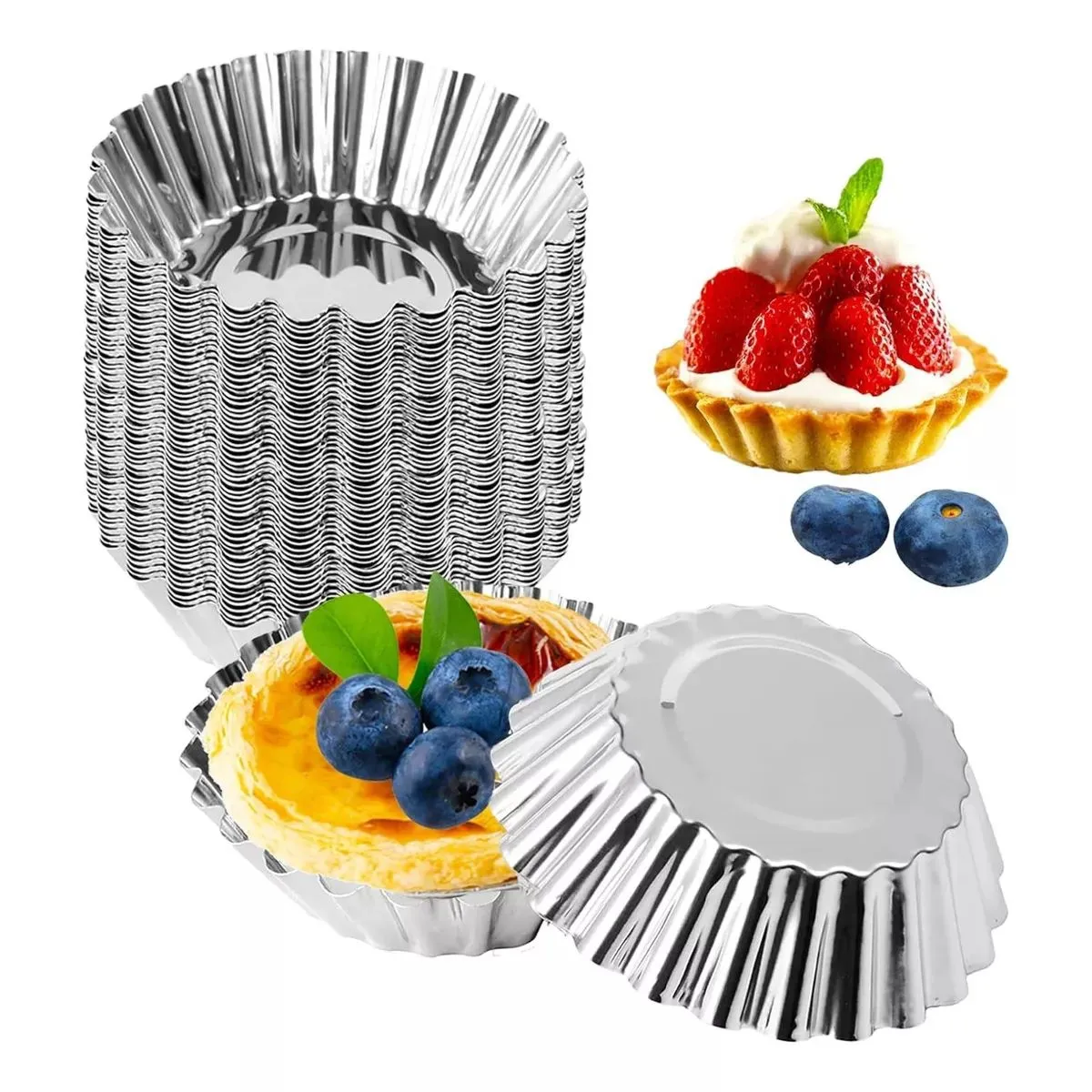 KUANGYE - 50 Und Pack Molde Mini Tartaleta Tarta Moldes Aluminio 4,5cm_