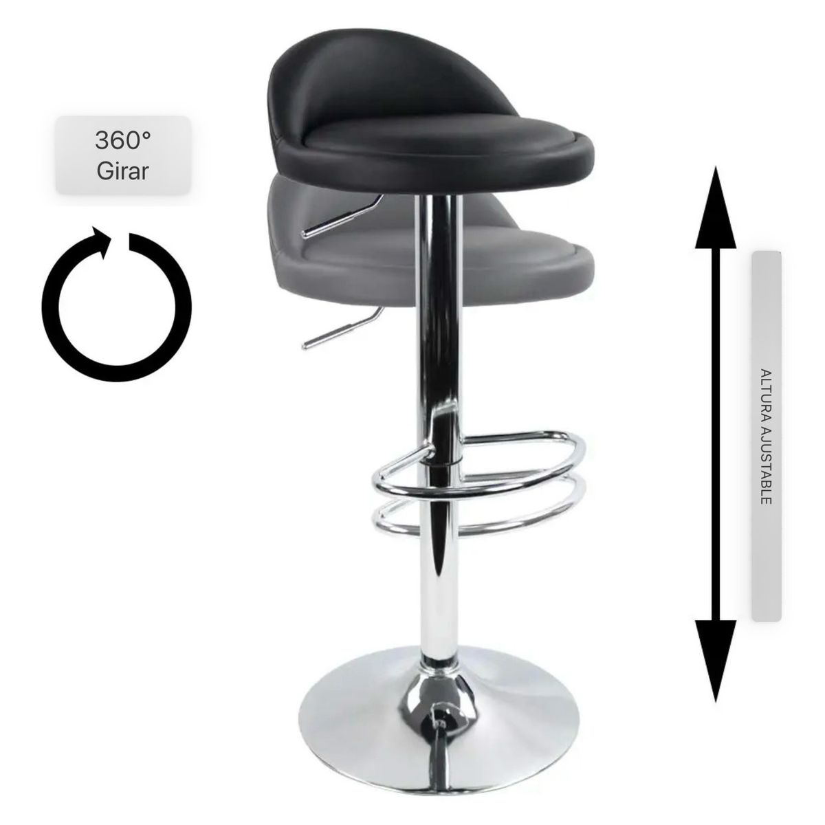 ACTUAL - Silla Bar Taburete De Cuero PU Altura Ajustable Moderno