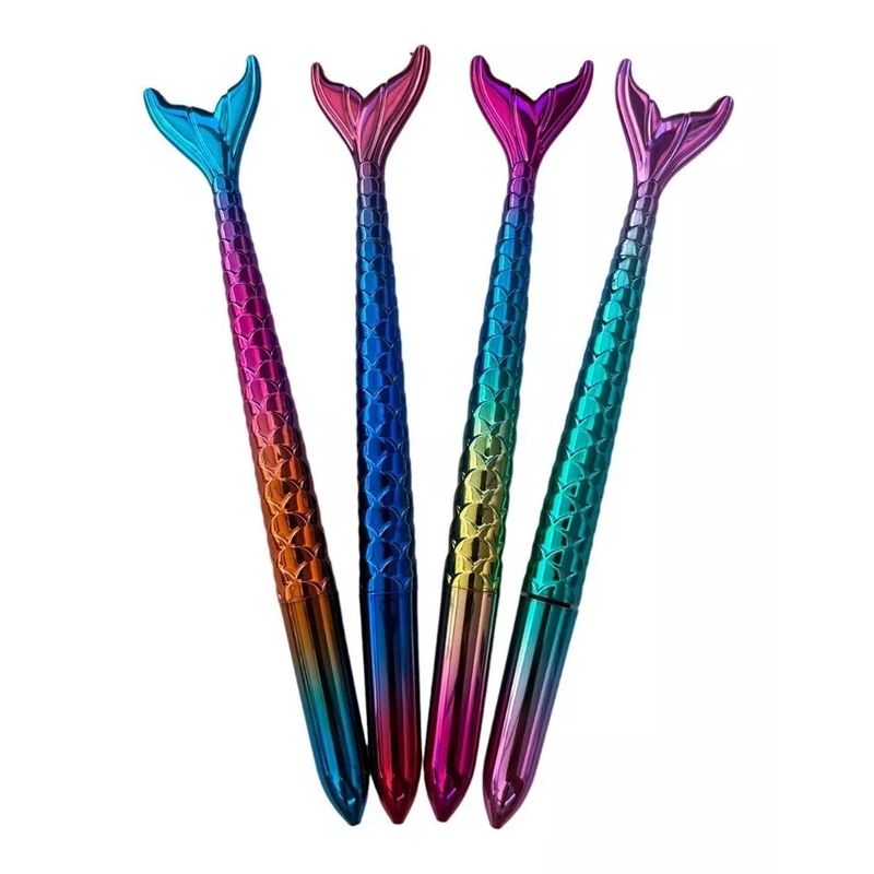GENERICO - Set De 4 Lápices Cola De Sirena Kawaii Tornasol, Tinta Azul