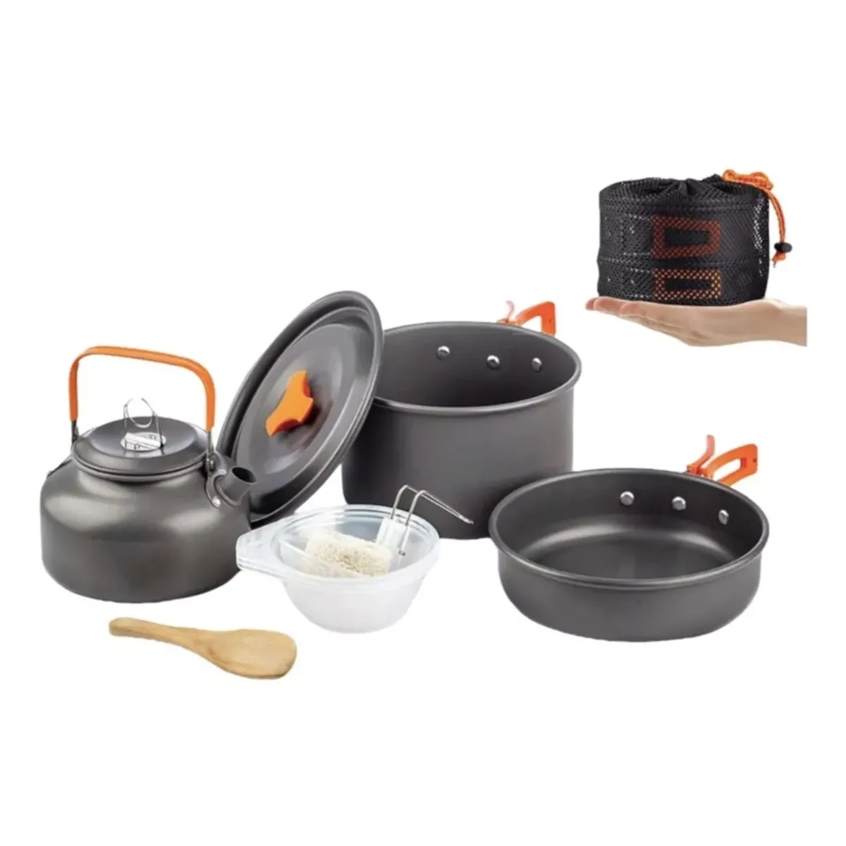 GENERICO - Set Ollas Y Tetera Ligera Y Portable Para Camping 3 Personas