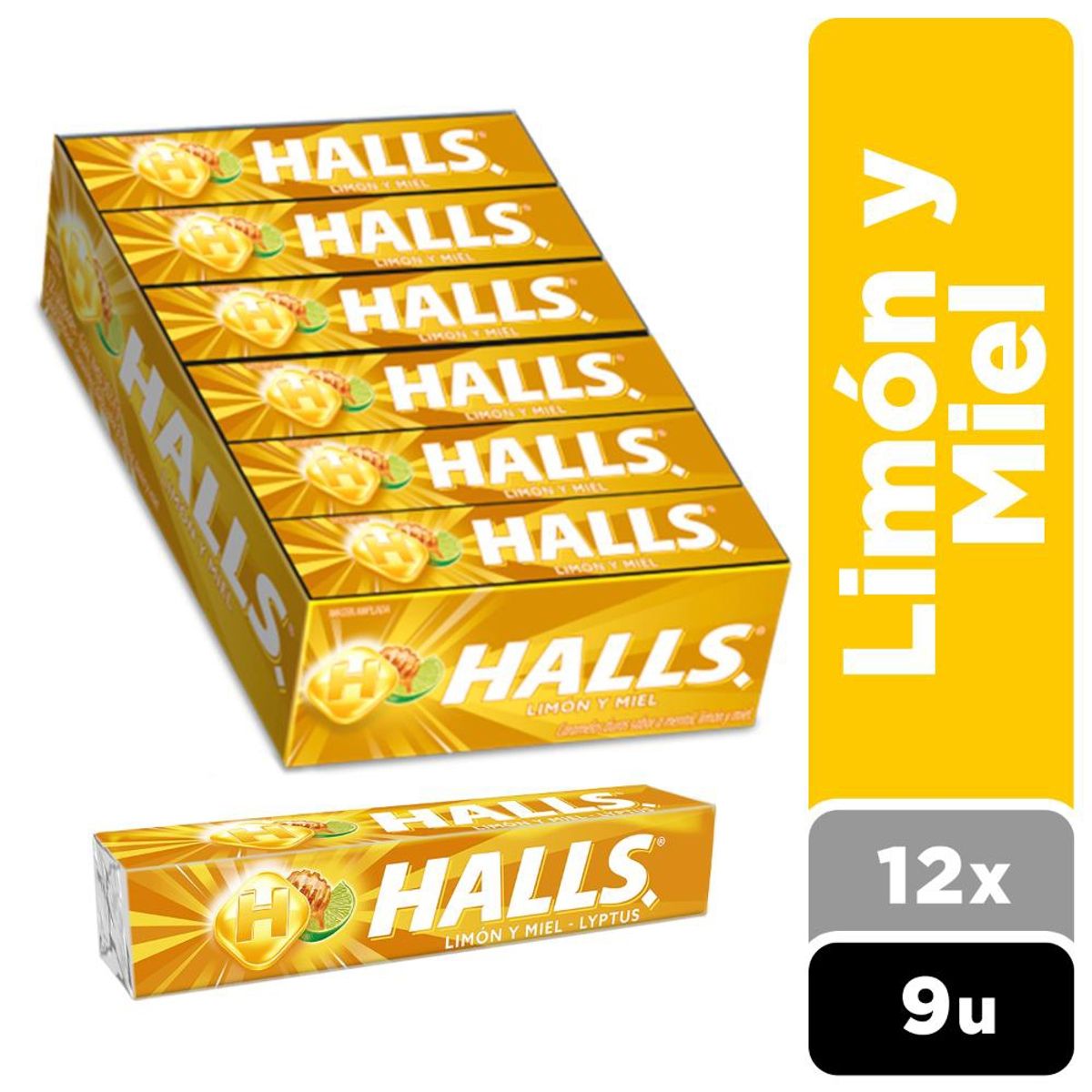 HALLS - Halls Caramelos Duros Sabor Limon Con Miel Pack 12 X 9 Un HALLS