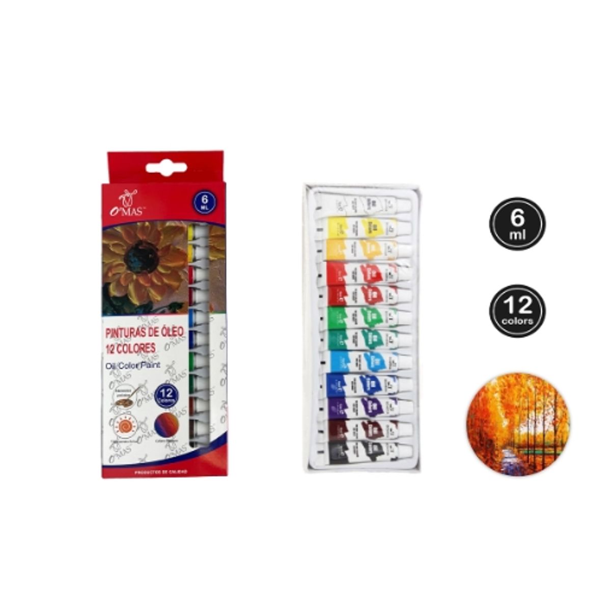 GENERICO - PINTURA DE OLEO 12 COLORES 6ML - 12 UNID