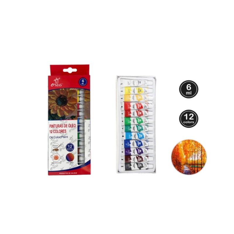 GENERICO - PINTURA DE OLEO 12 COLORES 6ML - 12 UNID