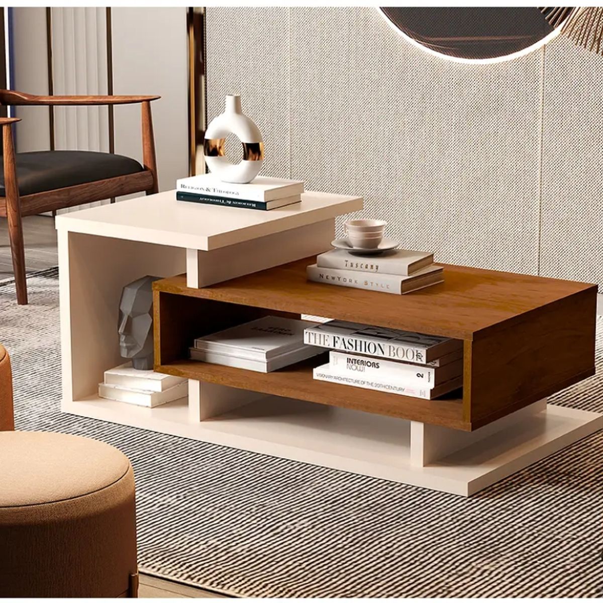 BE DESIGN - MESA DE CENTRO BOHO BICOLOR PERLA CARAMELO - BE DESIGN - JB8025-PE