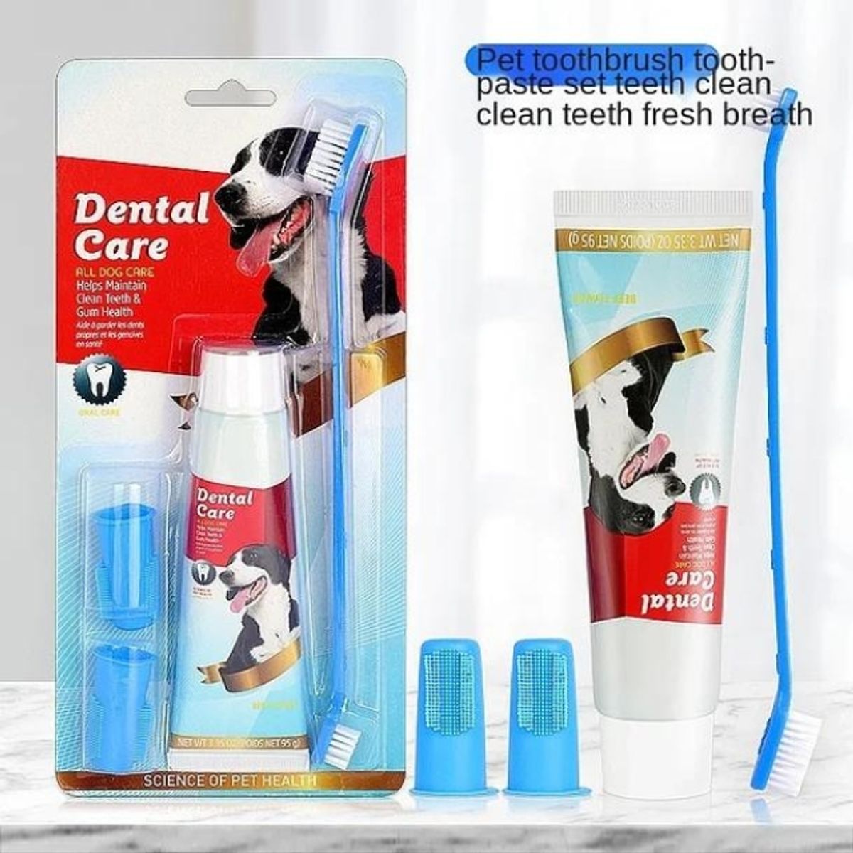 GENERICO - Set Bucal Para Mascotas Cepillo Crema Dental Y Dedal