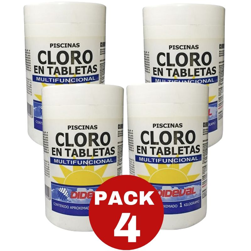 GENERICO - Cloro En Tabletas Triple Acción Piscinas 1 Kg. Pack 4 Unid