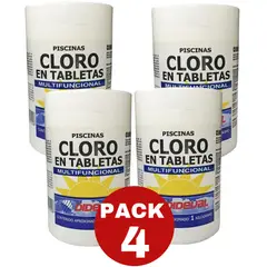 GENERICO - Cloro En Tabletas Triple Acción Piscinas 1 Kg. Pack 4 Unid