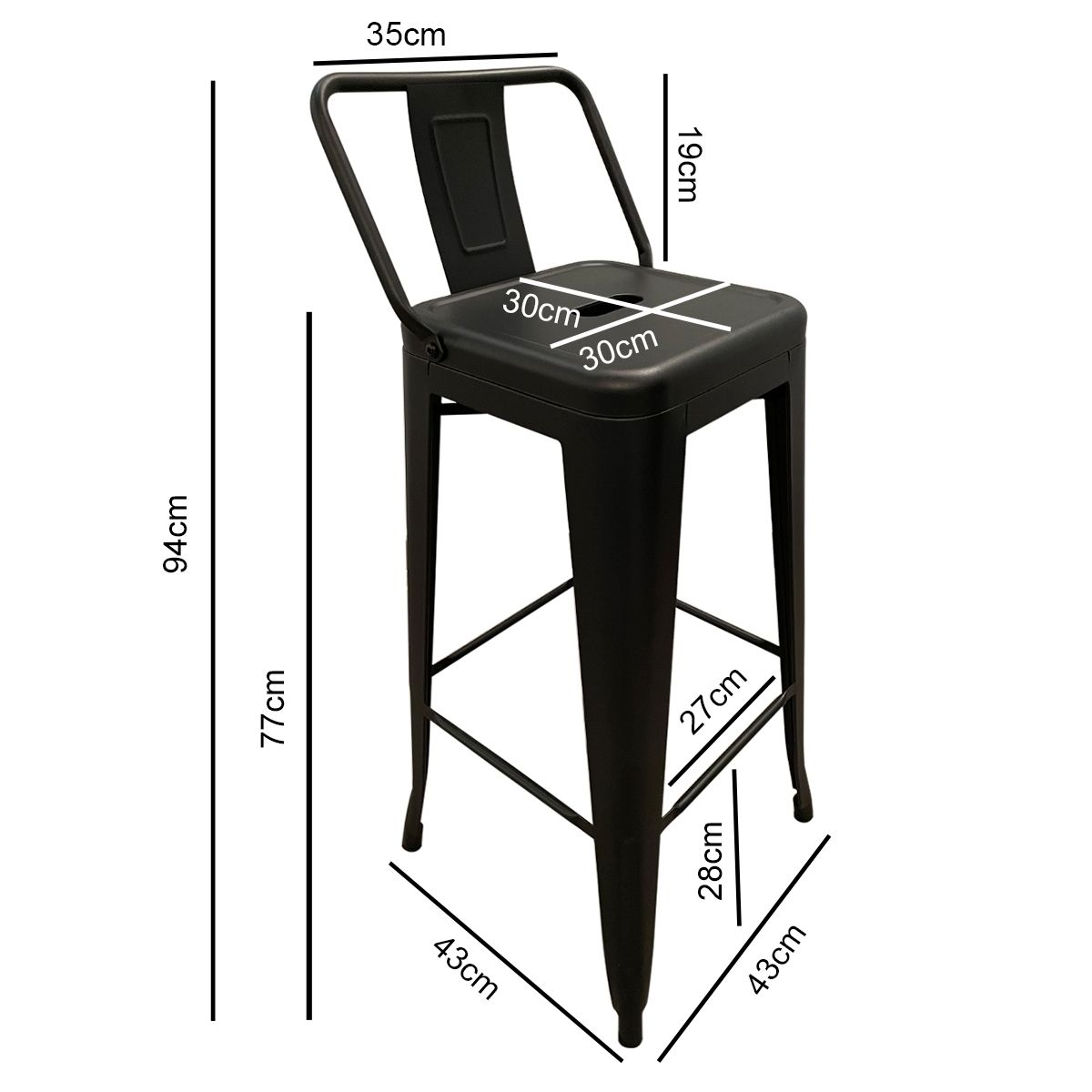 E CHAIRS BY MASLIAH - Piso Taburete Tolix Respaldo Bajo Negro Mate X4 77h
