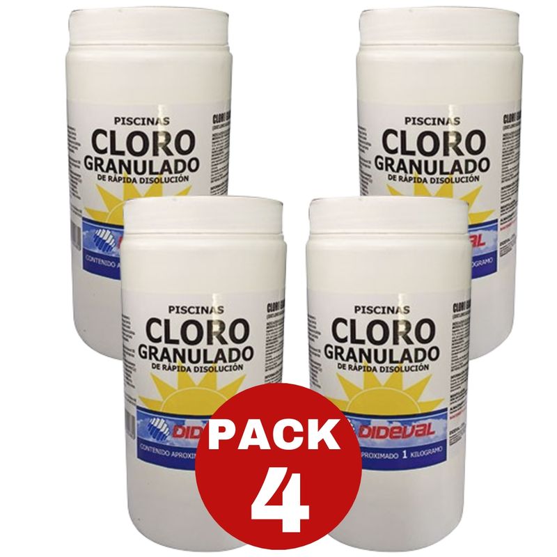 GENERICO - Cloro Granulado Para Piscinas 1 Kg. Pack 4 Unid