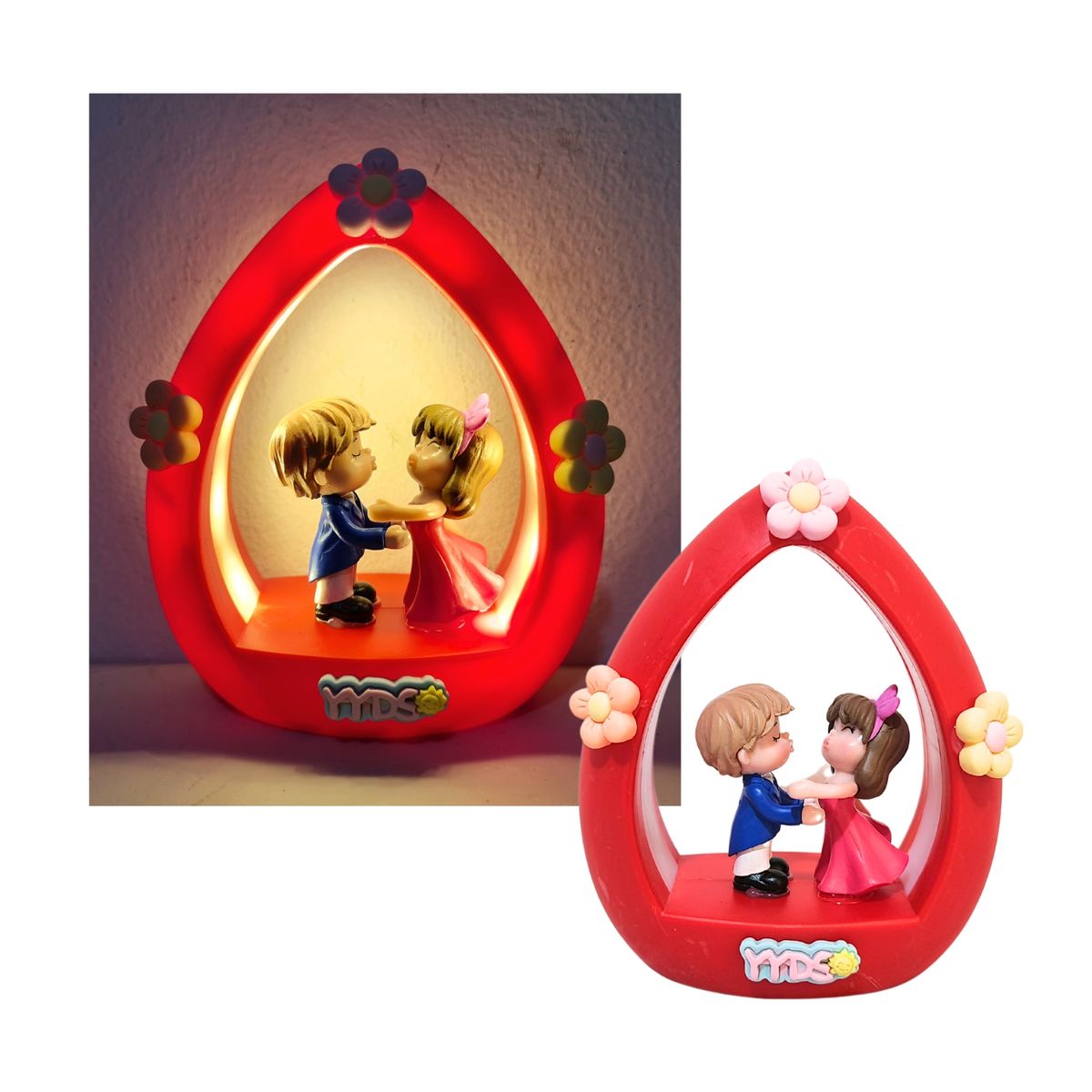 GENERICO - Adorno Rojo En Forma De Pétalo De Flor Y Pareja De Novios Con Luz