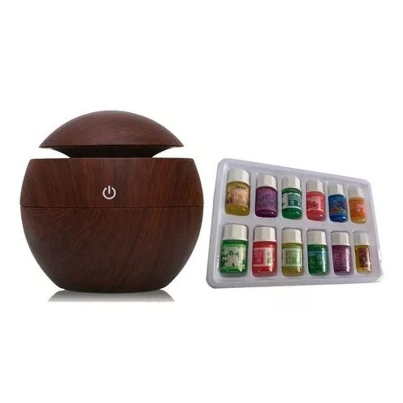 GENERICO - Humidificador Difusor Aroma + 12 Esencias 10 Ml Madera Oscuro SG104621