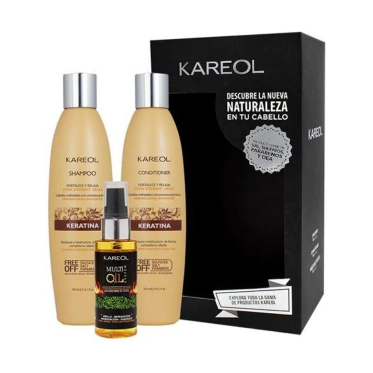 KAREOL - Pack Kareol Keratina Shampoo  Acondicionador 300ml  Multi Oil System 60ml..-