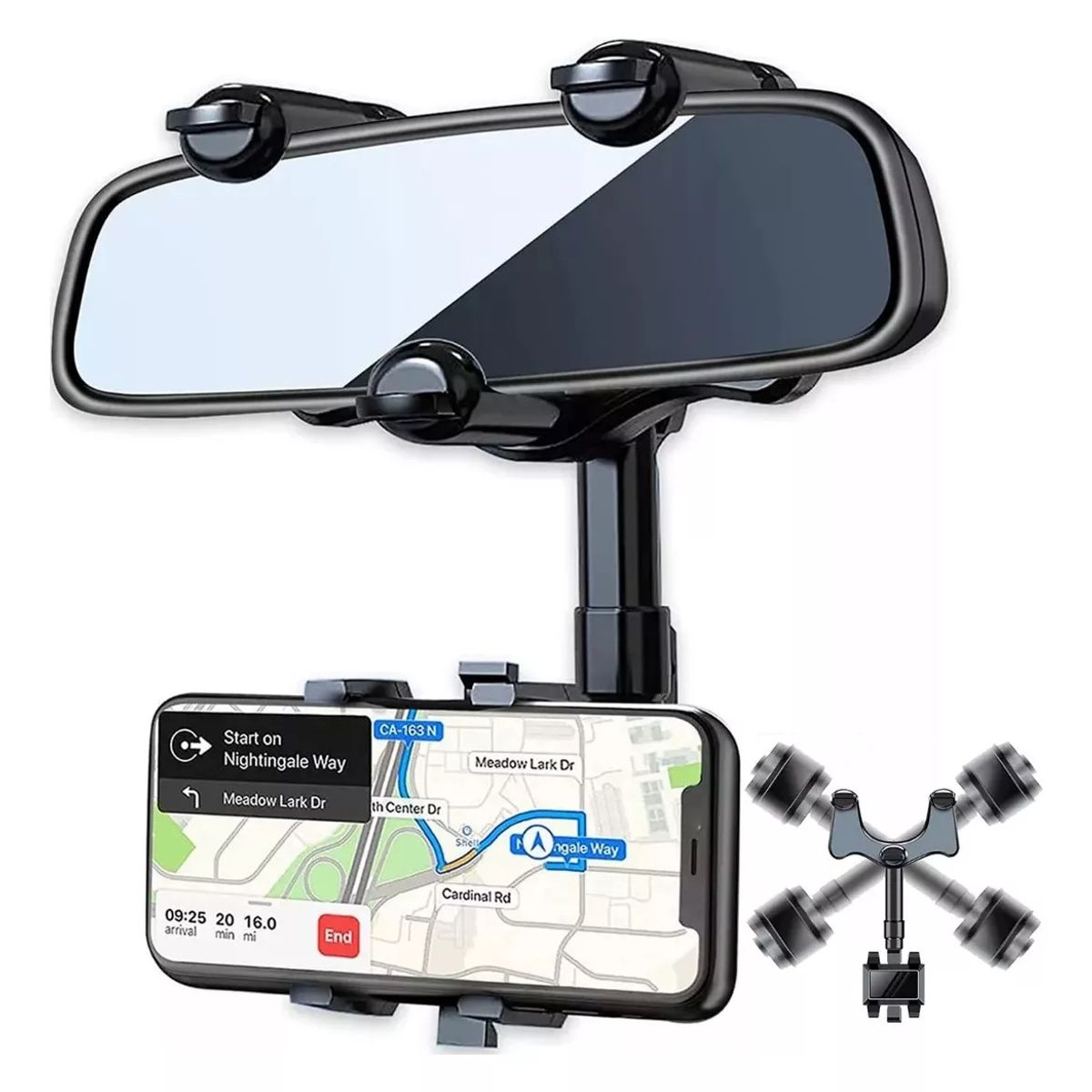 GENERICO - Soporte Celular Auto Porta Espejo Retrovisor Girar 360 Grado