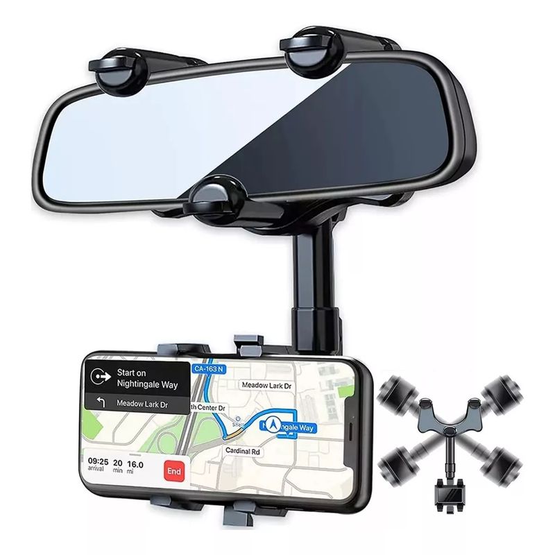 GENERICO - Soporte Celular Auto Porta Espejo Retrovisor Girar 360 Grado