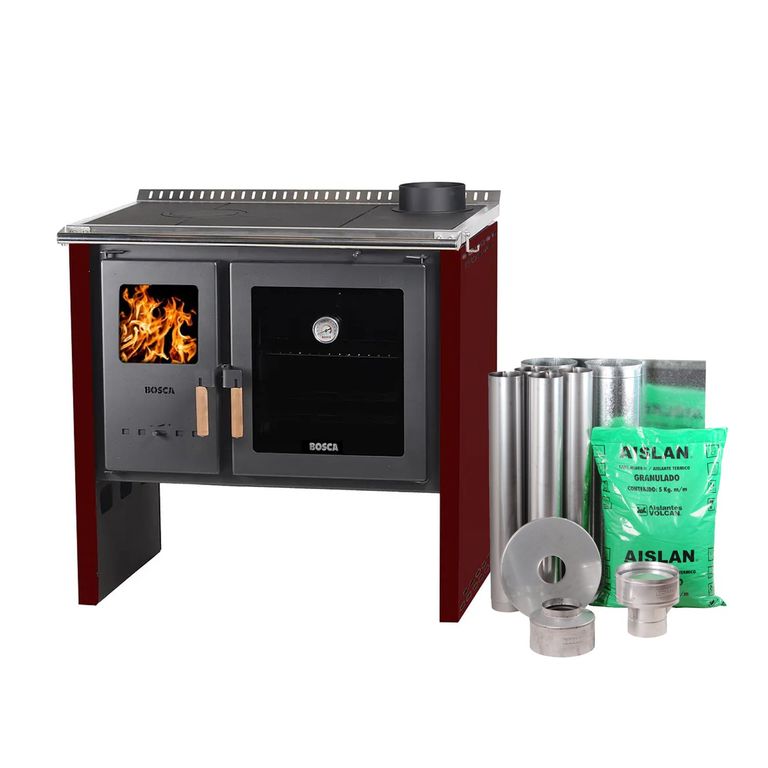 BOSCA Pack Cocina a Leña Hestia 90 Burdeo+ Kit Base