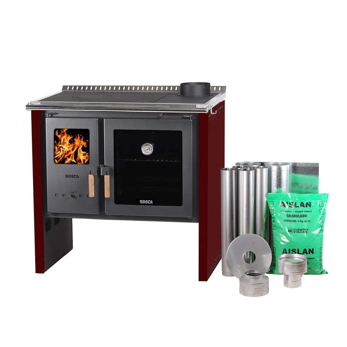 BOSCA - Pack Cocina a Leña Bosca Hestia 90 Burdeo+ Kit Base