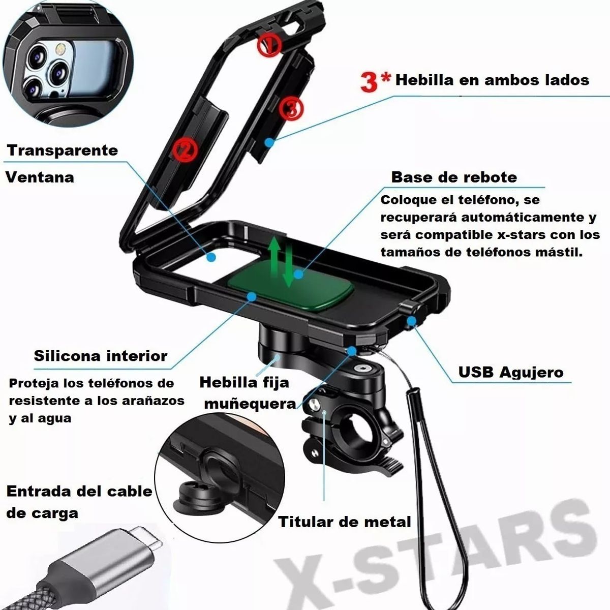 GENERICO - Soporte Porta Celular Para Moto Y Bicicleta Impermeable 360º