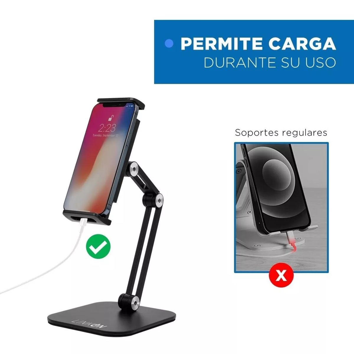 GENERICO - Soporte Base Porta Celular Tablet Escritorio Mesa Ajustable