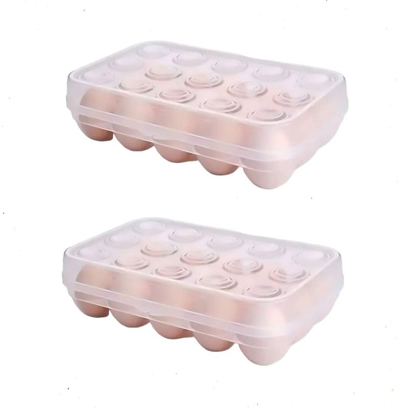 GENERICO - Pack 2 Organizador De Huevos Caja Para 15unidades Huevera Con Tapa